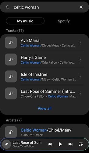 samsung music playlist celtic woman screenshot